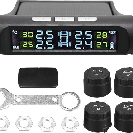 Tire Pressure Monitoring System, Solar TPMS with 4 Sensors, Wireless Car Tire Pressure Monitor, Car Accessories