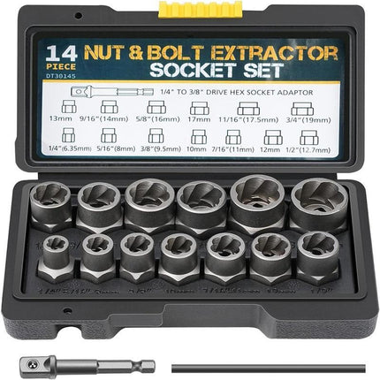 Bolt Extractor Set 13 Piece, Screw Extractor Set for Stripped and Rusted Bolts, Hand Tools with SAE and Metric Bolt