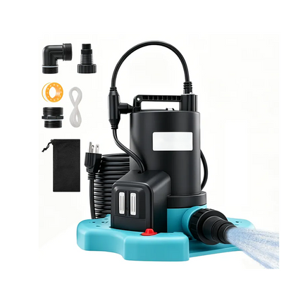 Submersible Water Pump for Pool Cover, Automatic Pool Cover Pump with Check Valve, 1/4 HP Submersible Pump with Strainer