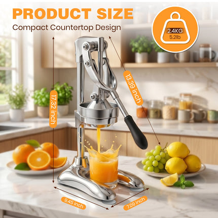 Juice Press Manual Juicer, Cast Iron Juicer with Suction Base