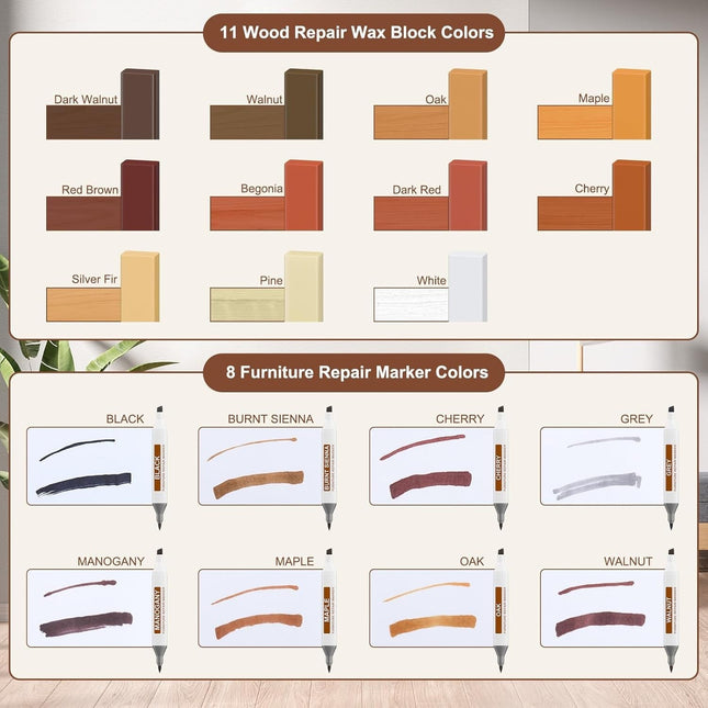Laminate Wood Floor Repair Kit, Hardwood Floor Filler with Heated Wax Pen, Wood Floor Scratch Repair Wax and Markers_01