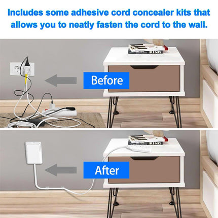 Flat Plug Power Strip, Outlet Cover and Adhesive Cord Clips