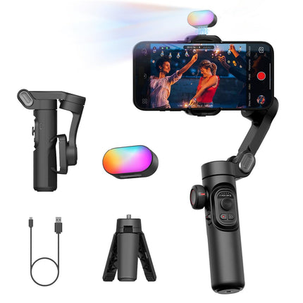 Phone Gimbal Stabilizer with Foldable Tripod, Face Tracking Phone Tripod Stand, Camera Stabilizer with Gesture Control