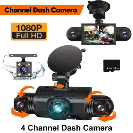 Dash Cam for Car, 4 Channel Dash Cam Front and Rear, Car Camera 360 with Night Vision, Dashboard Camera