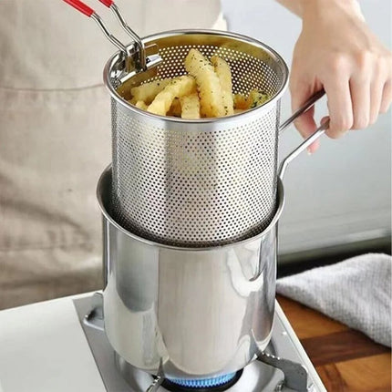 Stainless Steel Fryer with Strainer Basket, Stovetop Frying Pot for French Fries and Tempura – image 9