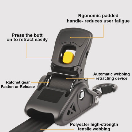 Retractable Ratchet Straps 1 Inch, Heavy Duty Ratchet Straps with S Hooks – image 5