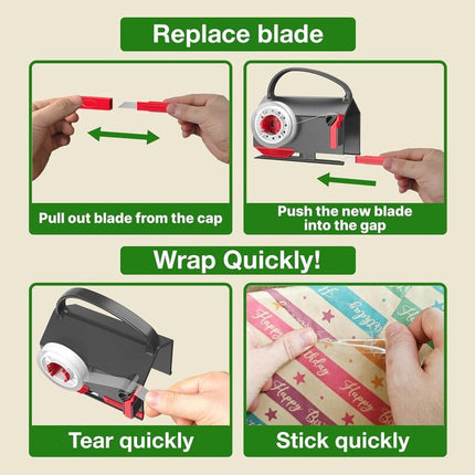Wrapping Paper Cutter with Tape Dispenser, Paper Trimmer with Ribbon Rolls and Blades – image 7