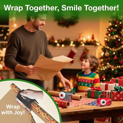 Wrapping Paper Cutter with Tape Dispenser, Paper Trimmer with Ribbon Rolls and Blades