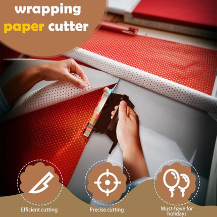 Wrapping Paper Cutter with Tape Dispenser, Paper Trimmer with Ribbon Rolls and Blades – image 9