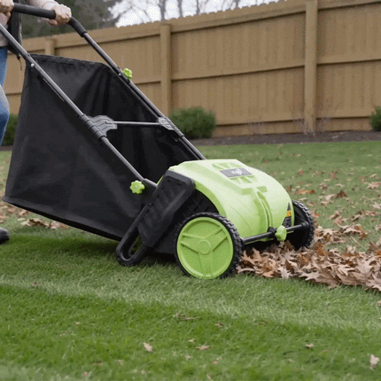 Push Lawn Sweeper 22 Inch with Large Hopper, Manual Leaf Sweeper with Adjustable Brush Height