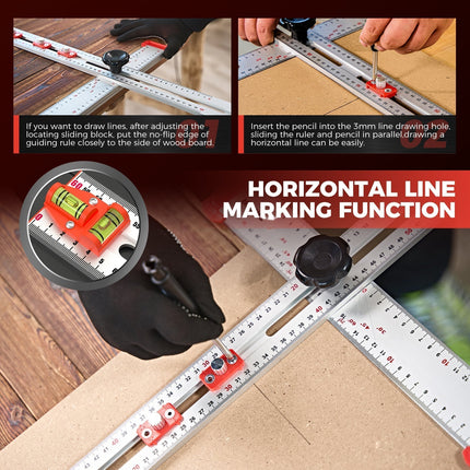 Carpentry Ruler for Drilling with Bubble Level, Hole Marker Drilling Guide – image 10