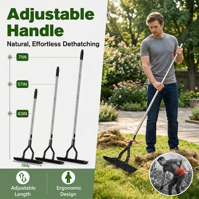 Lawn Dethatcher Rake, Heavy Duty Thatch Rakes with 15 Inch Dual Sided Head, Metal Garden Rake for Lawn Thatch and Leaves_01