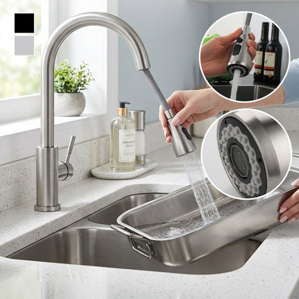 Kitchen Faucet with Sprayer, Stainless Steel Kitchen Sink Faucet with 360 Swivel Gooseneck – image 11
