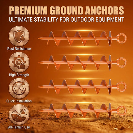 Screw In Ground Anchors 4 Pack, Heavy Duty Earth Anchors with Drill Adapter