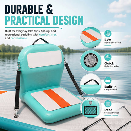Inflatable Kayak Seat with Backrest, Paddle Board Seat with Lumbar Support for Canoe