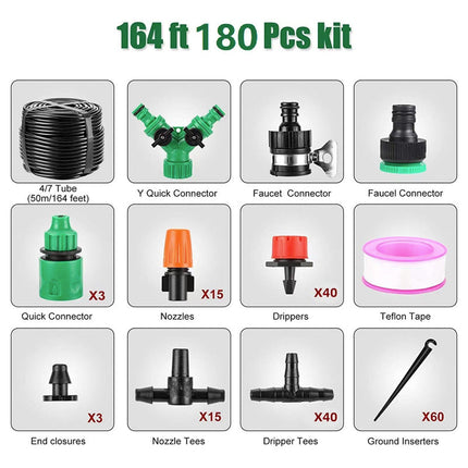 Drip Irrigation System, Drip Irrigation Kit with 164 ft Tubing