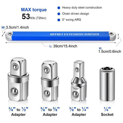 Offset Extension Wrench 3/8 Inch with 3 Socket Adapters, Socket Extension for Tight Space