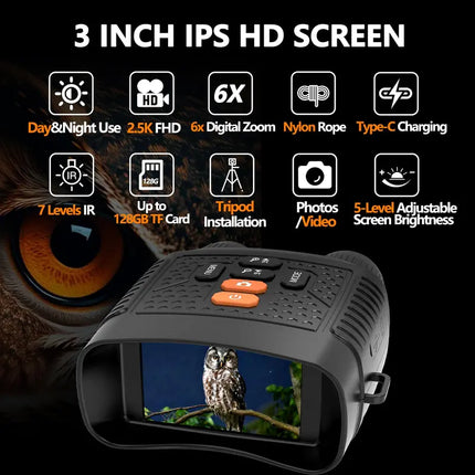 Night Vision Binoculars with 3 Inch Screen and 6x Digital Zoom