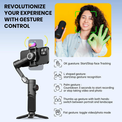 Phone Gimbal Stabilizer with Foldable Tripod, Face Tracking Phone Tripod Stand