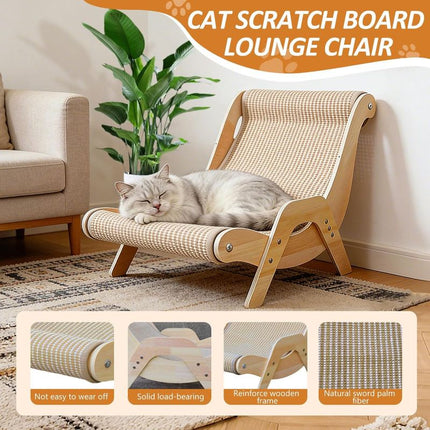 Cat Scratcher Lounge Chair, Wooden Cat Furniture Bed for Indoor Cats