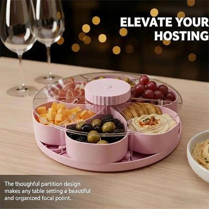 Lazy Susan Fruit Tray with Lid, Divided Snack Tray