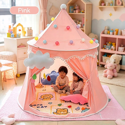 Kids Tent Castle with String Lights and Flags, Large Playroom Tent