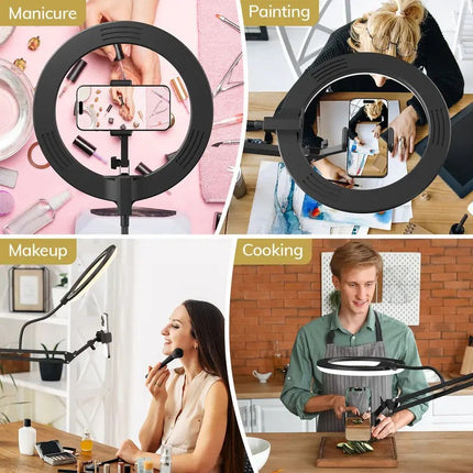 Overhead Ring Light with Boom Arm and Phone Holder, Streaming Light for Crafting