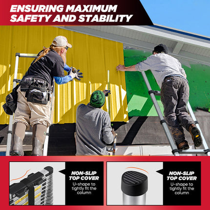 Aluminum Extension Ladder, Telescoping Ladder with Stabilizer Bar