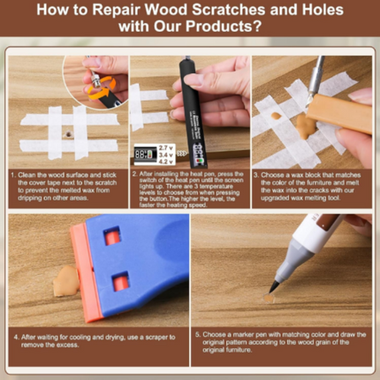 Laminate Wood Floor Repair Kit, Wood Floor Scratch Repair Wax and Markers