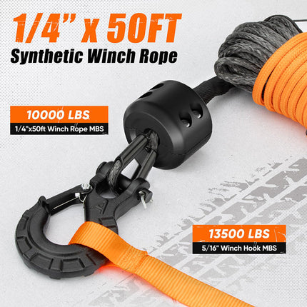 Synthetic Winch Rope 1/4 Inch, 12 Strand UHMWPE Heavy Duty Winch Cable with Protective Sleeve for Off Road Recovery – image 4