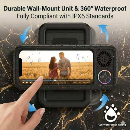 Shower Phone Holder with Speaker, Suction Cup Phone Holder with Touch Screen Cover