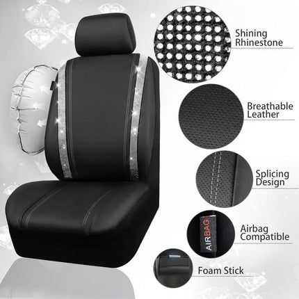 Leather Car Seat Covers with Rhinestones, Bling Car Seat Cover Full Set or Front Seats