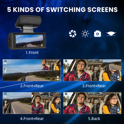 Dash Cam Front and Rear, Car Camera with Parking Monitor