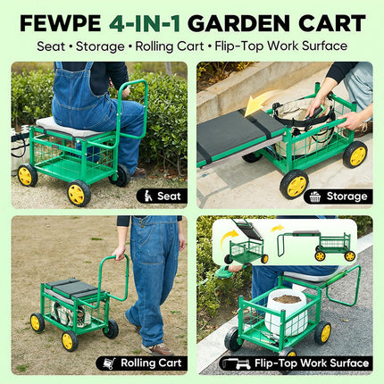 Rolling Garden Cart with Seat – image 6