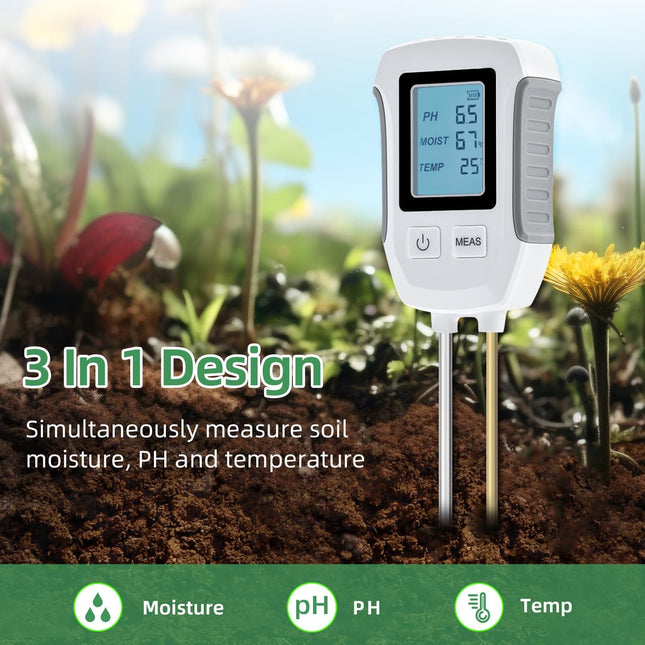 Soil Moisture Meter 3 in 1, Soil pH Meter, Soil Thermometer with Backlit LCD, Plant Moisture Meter for Garden_01