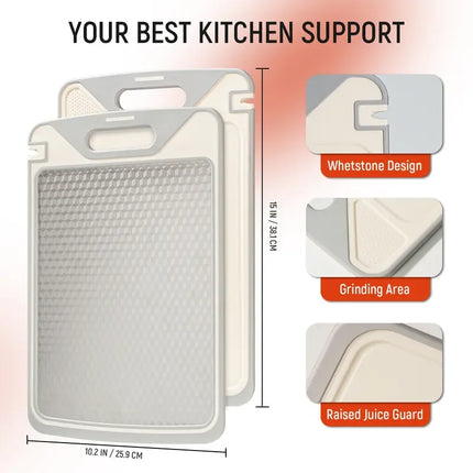 Double Sided Chopping Board with Juice Groove and Garlic Grinder for Meat and Vegetables