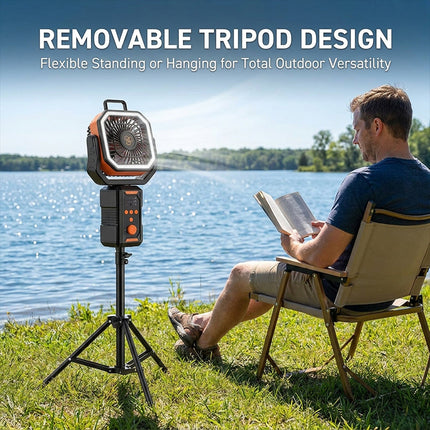 Portable Fan with Power Bank and Light, Outdoor Fan for Tent