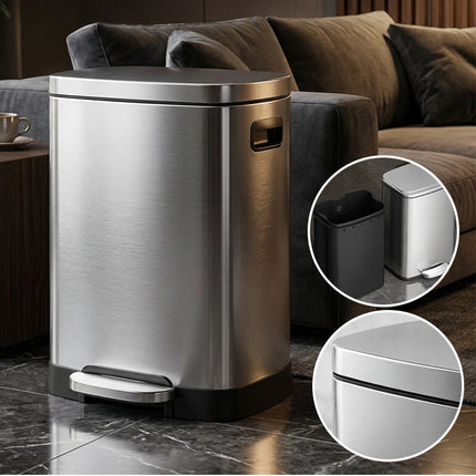 Stainless Steel Trash Can with Lid, Kitchen Garbage Bin with Removable Inner Bucket – image 13