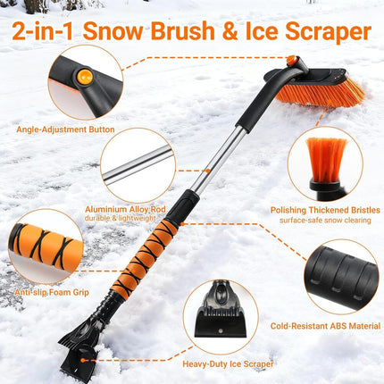 Car Snow Brush with Ice Scraper 3 in 1, Extendable Snow Broom
