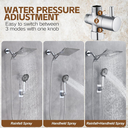 High Pressure Shower Head with Handheld, Rain Shower Head with 11 Inch Extension Arm
