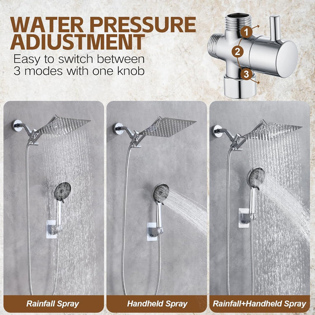 High Pressure Shower Head with Handheld, Rain Shower Head with 11 Inch Extension Arm, Shower Kit with 3 Spray Modes_01