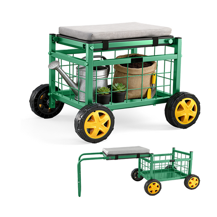 Rolling Garden Cart with Seat, Garden Kneeler and Seat for Weeding and Planting
