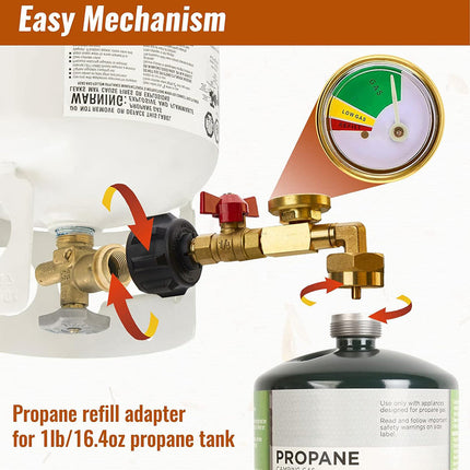 Propane Tank Adapter, Propane Refill Adapter for 1 lb Cylinder with Control Valve