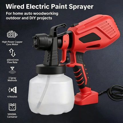 Electric Paint Sprayers, Handheld Spray Paint Gun with 4 Nozzles