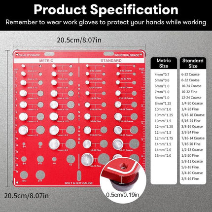 Metric and Standard Thread Checker for Nuts and Bolts