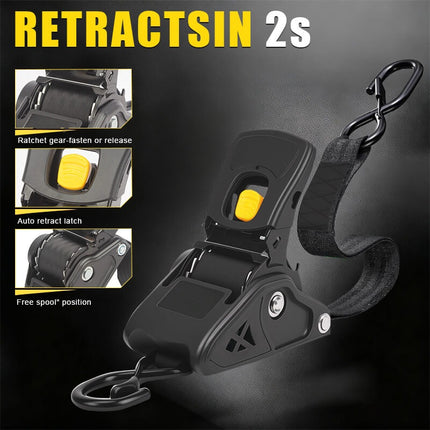 Retractable Ratchet Straps 1 Inch, Heavy Duty Ratchet Straps with S Hooks