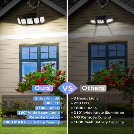 Outdoor Lights Solar Powered, 5 Head Solar Flood Light with Remote