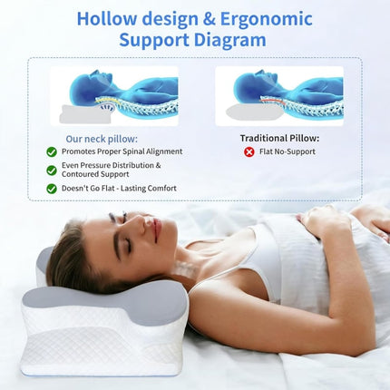 Side Sleeper Pillow for Neck Pain, Contoured Memory Foam Pillow for Back and Stomach Sleepers – image 4