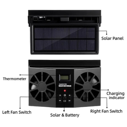 Solar Powered Car Window Exhaust Fan with Dual Heads and Temperature Display, Car Cooling Fan for Odor Removal – image 8