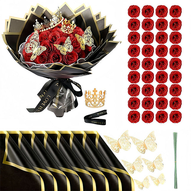Glitter Rose Bouquet Gift Set, Artificial Flowers with Butterflies, Mothers Day Gift for Mom, Anniversary Gift for Women_01